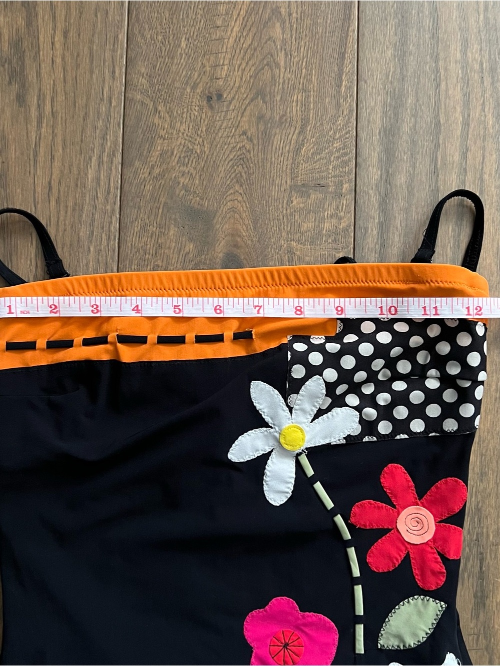 Gottex Black One-Piece Swimsuit with Orange Trim and Floral Appliqués US 8 - Picture 8 of 11